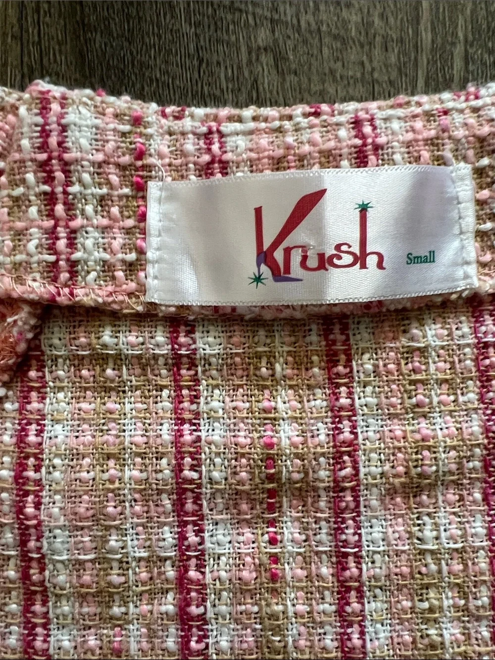 Krush Pink and Cream Tweed Bow-Accent Crop Top
